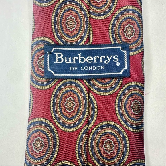Vintage BURBERRY OF LONDON Red Geometric Patterned Classic Silk Tie, 3.5” - Picture 6 of 7